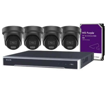 *NEW Hikvision 6MP ColorVu CCTV Kit with 4-Channel PoE NVR, Smart Hybrid Light Cameras, Audio & Strobe Alarm (DS-2CD2367G3-LIS2UY/SL-2) – White/Black