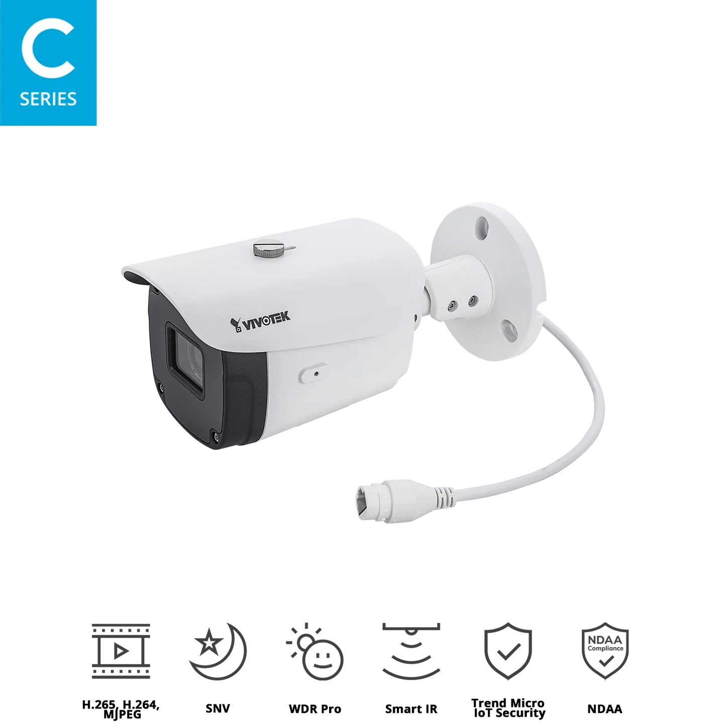 VIVOTEK IB9388‑HT 5MP Outdoor Bullet Camera with Motorised 2.8–12 mm Lens, H.265 & Smart Stream III, SNV & WDR Pro, PoE, IP66/IK10