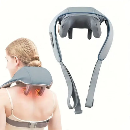 Grey electric neck massager with finger-like nodes on padded back