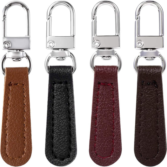 Set of four leather zipper pull replacement tabs: brown, black, burgundy, dark brown