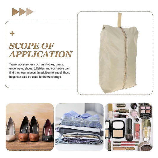 Light beige zip packing bag with top carry loop, shown as part of a 4-pack