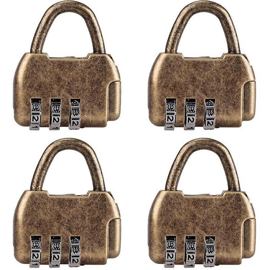 Set of 4 vintage mini bronze combo padlocks with 4-number dial
