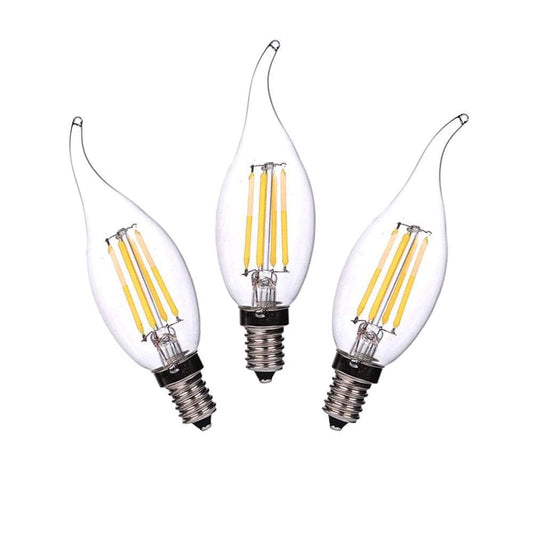 3-pack E14 LED flame-tip candle bulbs, cool white filament, clear glass
