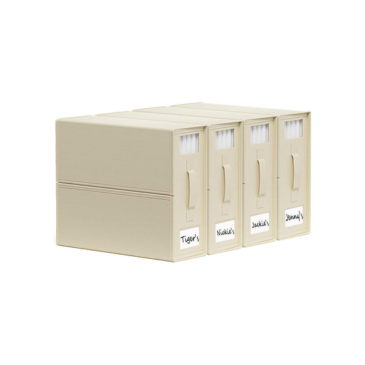 Beige foldable bed sheet storage box set of 4 with front label pockets