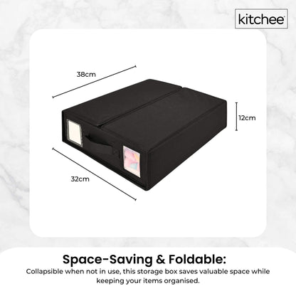 4x Kitchee Foldable Bed Sheet Storage Box - Linen and Closet Organiser Black