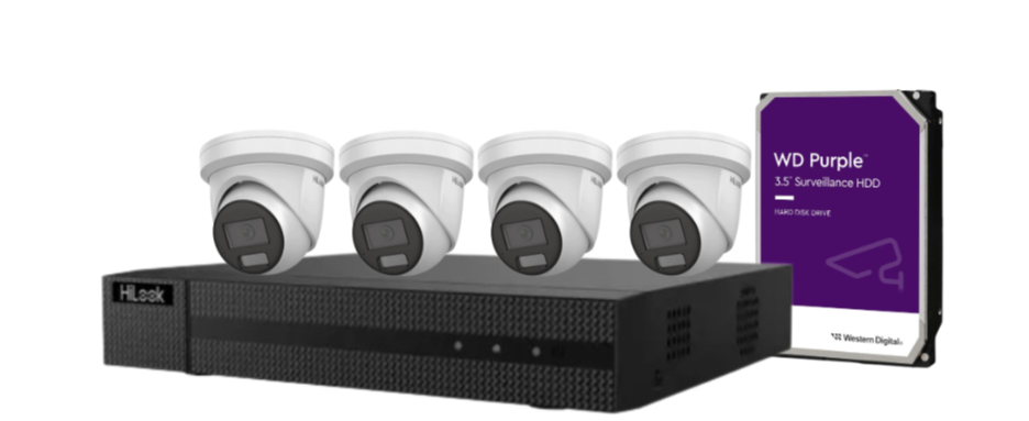 HiLook IPC-T282H-MU  (REPLACED BY T381H)  8MP AI Fixed Turret Network CCTV Camera 4K Kit – Includes 4 Cameras + 4CH NVR + HDD