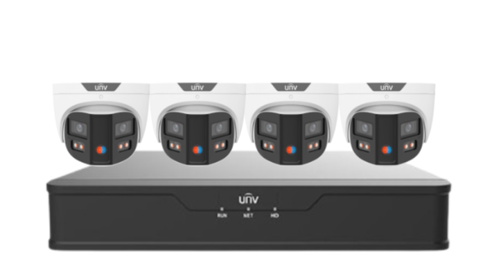 Uniview PRIME-III 8MP 180° Dual-Lens AI CCTV Kit – 4 Channel NVR + HDD – ColorHunter, People Counting, 30m IR – IPC3K28SE-ADF28KMC-DL-I0 Triguard