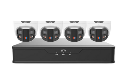 Uniview PRIME-III 8MP 180° Dual-Lens AI CCTV Kit – 4 Channel NVR + HDD – ColorHunter, People Counting, 30m IR – IPC3K28SE-ADF28KMC-DL-I0 Triguard