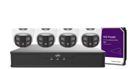 Uniview PRIME-III 8MP 180° Dual-Lens AI CCTV Kit – 4 Channel NVR + HDD – ColorHunter, People Counting, 30m IR – IPC3K28SE-ADF28KMC-DL-I0 Triguard