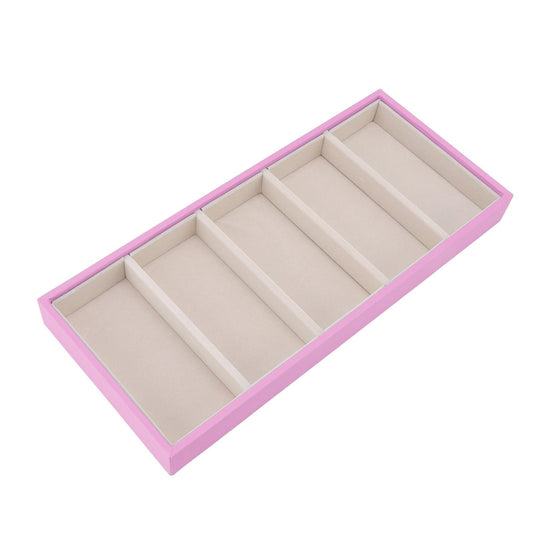 Pink 5-slot glasses case with five padded divider compartments for storage