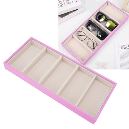 5 Grid Glasses Case Multifunction Space Saving 5 Slot Sunglasses Holder Storage Box Pink