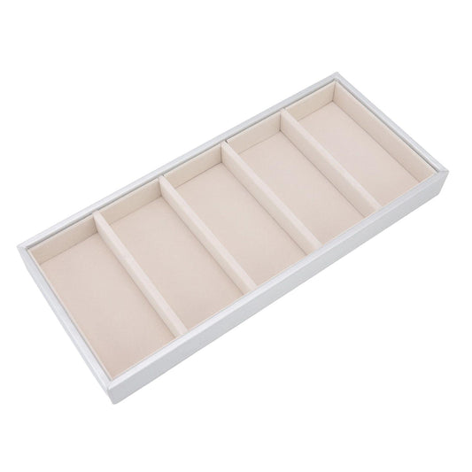 Five-slot sunglasses case with beige padded compartments in light silver