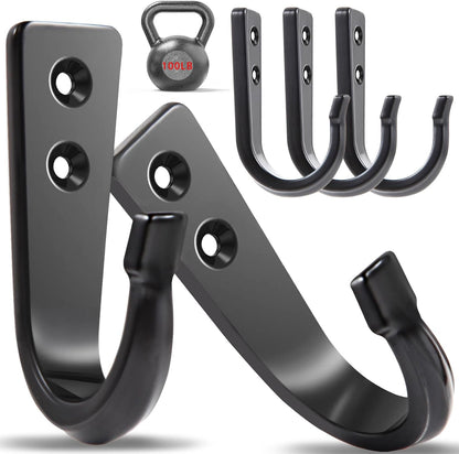 5 Large Size Heavy Duty Wall Hooks, Coat Hooks for Hanging Pans, Backpacks, Coats, Garage Items (Black)