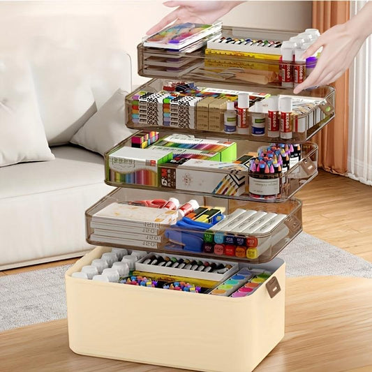 5-layer craft sewing tool storage box with open tiers and organizer compartments for supplies
