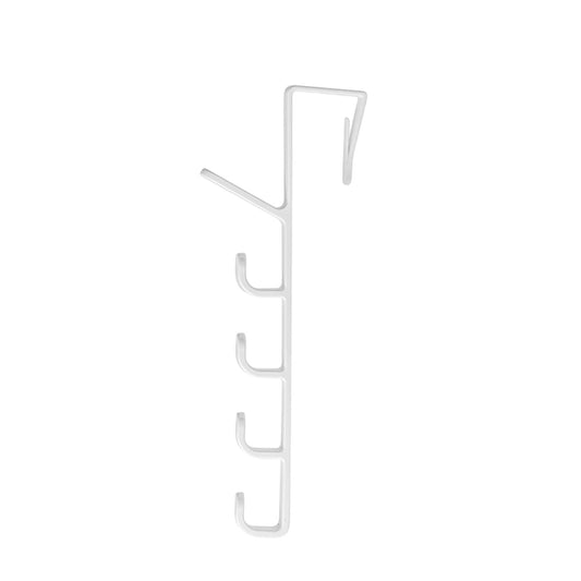 White over-the-door hook rack with five small curved hangers