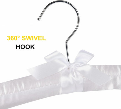 5 Pack 17 Inch Large White Satin Padded Hangers for Women Clothing, Anti Slip Cushioned for Sweaters, Silk Fancy Dress for Wedding, Delicate Cashmere