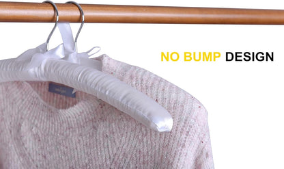 5 Pack 17 Inch Large White Satin Padded Hangers for Women Clothing, Anti Slip Cushioned for Sweaters, Silk Fancy Dress for Wedding, Delicate Cashmere