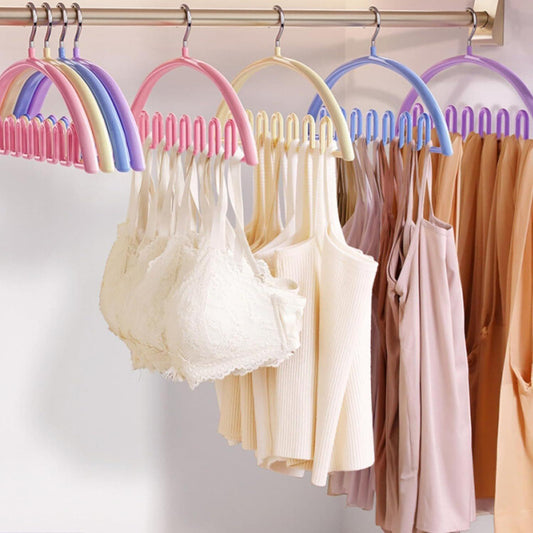 Wave-shaped bra hanger set with metal hooks, pastel blue and pink tones