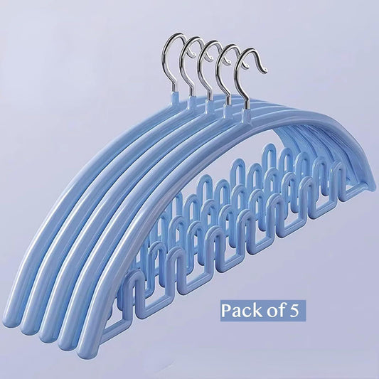 Wave-style bra hanger with metal hooks, light blue plastic body