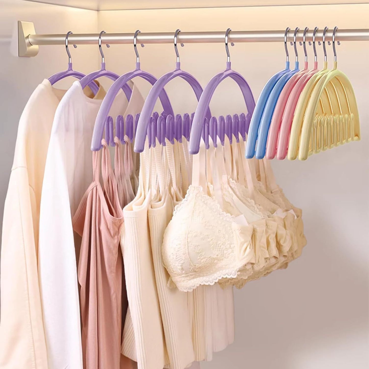 5 Pack Wave Hangers with Hooks for Bras Lingerie Cami Tops, Space-Saving Storage Multi-Functional Closet Organizer Hook (Blue,5)
