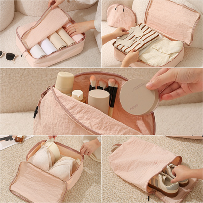 5-Piece Travel Packing Cube Set, Wrinkle-Resistant Nylon Luggage Organizer Bags with Cosmetic Bag & Shoe Bag for Clothing and Toiletries Storage - Beige