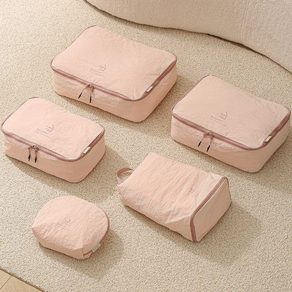 5-Piece Travel Packing Cube Set, Wrinkle-Resistant Nylon Luggage Organizer Bags with Cosmetic Bag & Shoe Bag for Clothing and Toiletries Storage - Pink