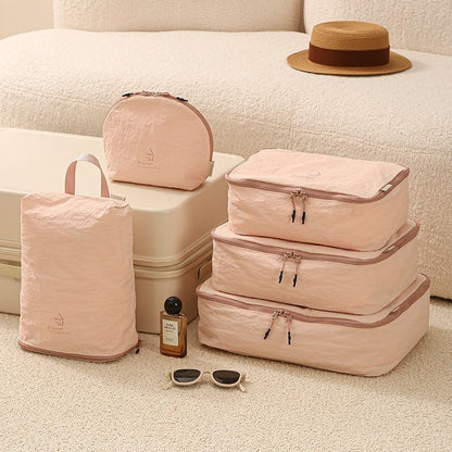 5-Piece Travel Packing Cubes, Wrinkle-Resistant Nylon Luggage Organizer Bags with Cosmetic Bag & Shoe Bag for Clothing and Toiletries Storage - Black