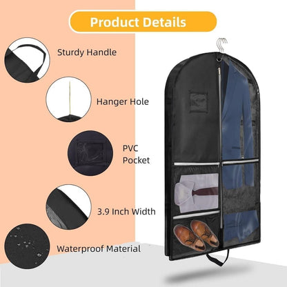 5 Pockets Garment Bag Foldable Suit Cover Clothing Storage, 110x60 cm, Black