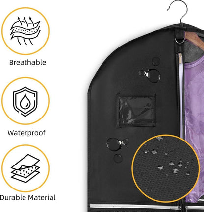 5 Pockets Garment Bag Foldable Suit Cover Clothing Storage, 110x60 cm, Black