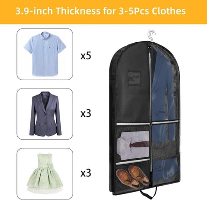 5 Pockets Garment Bag Foldable Suit Cover Clothing Storage, 110x60 cm, Black