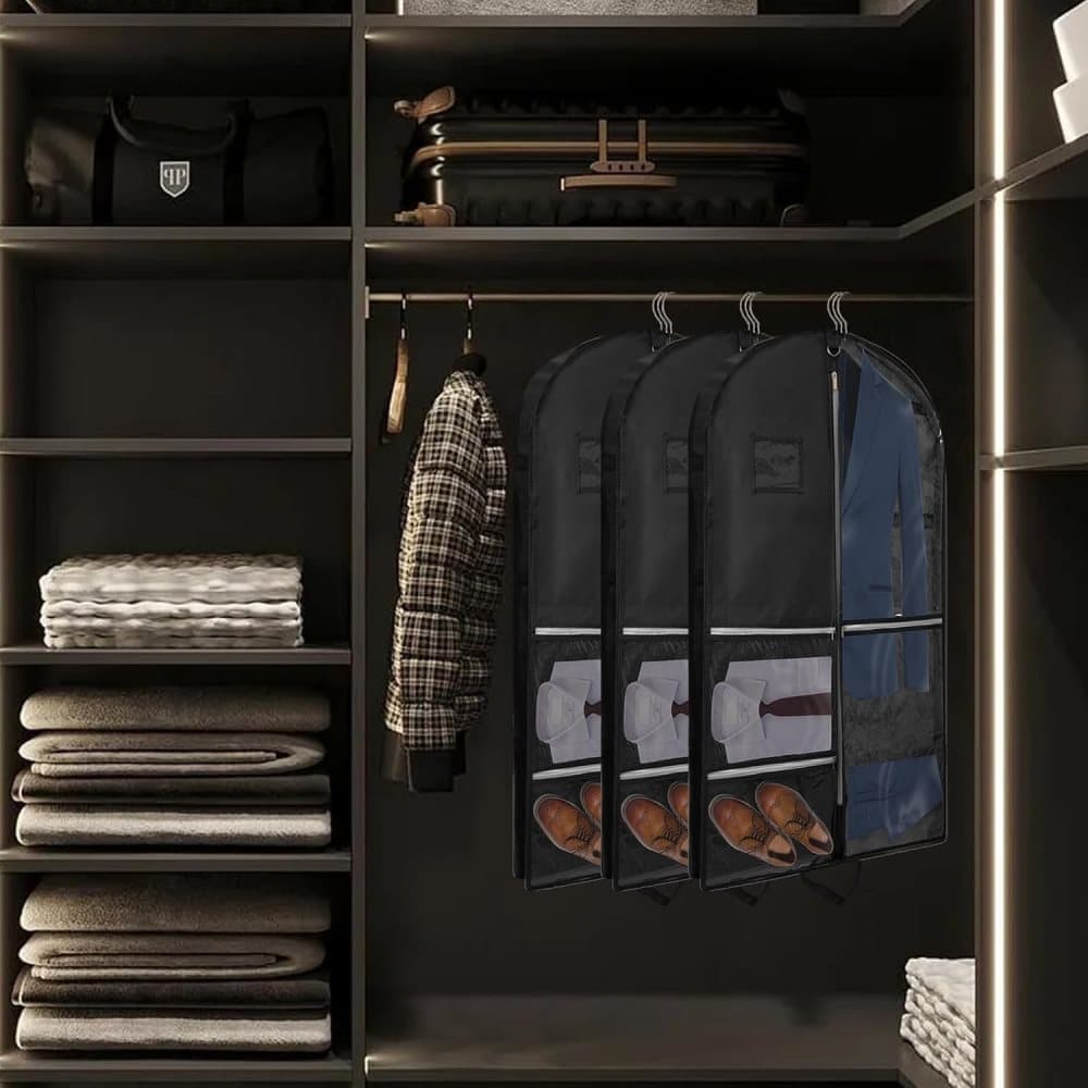 5 Pockets Garment Bag Foldable Suit Cover Clothing Storage, 110x60 cm, Black