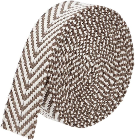 Chevron arrow jacquard ribbon trim roll with white and dark brown woven pattern