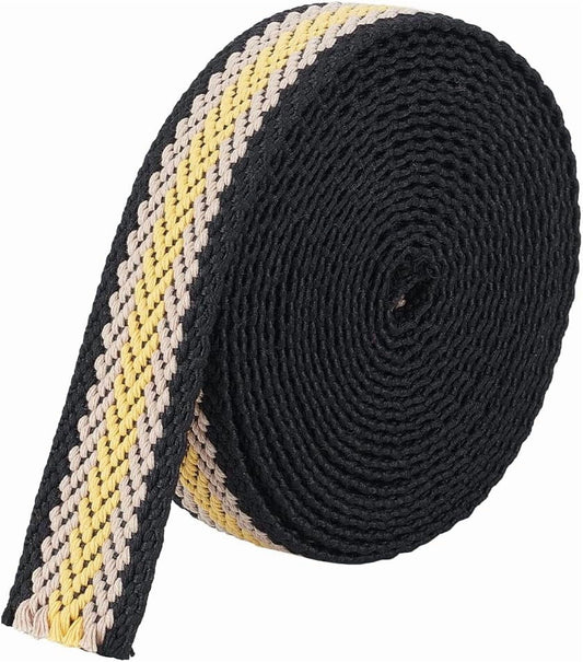 Jacquard arrow ribbon roll, dark with yellow and cream diagonal stripes