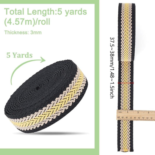 Jacquard arrow ribbon, dark with yellow stripe, 1.5 in (38 mm)