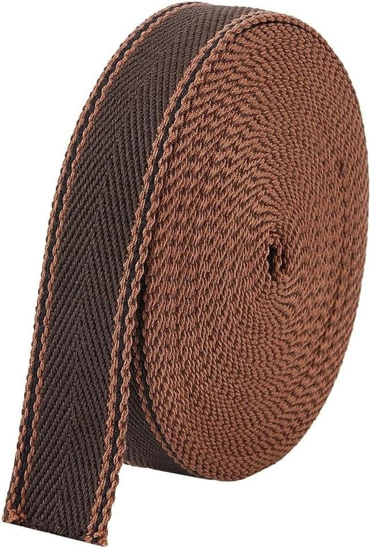 Jacquard arrow ribbon trim, dark brown roll with striped edge detail