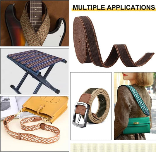 Jacquard arrow ribbon trim, dark brown woven tape with diagonal stripe weave
