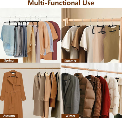 50 Pack Black Velvet Hangers Non Slip, Felt Pants Hangers Thin Space Saving Clothes Hanger Flocked Strong Durable Ganchos para Colgar Ropa with 360°Swivel Hook for Pants Jeans Shorts Skirts Tank Top
