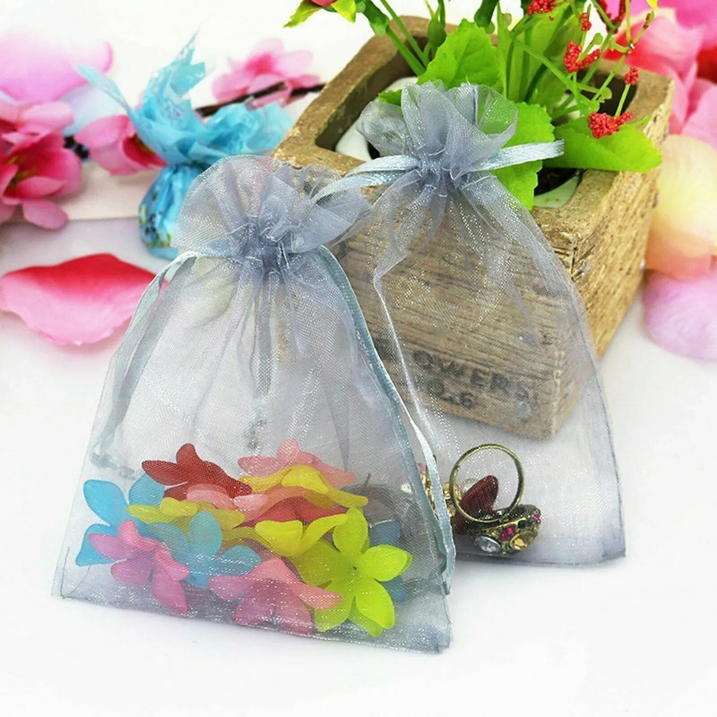 50 pcs Organza Bag Sheer Bags Jewellery Wedding Candy Packaging Sheer Bags 7*9 cm - Gold/50PCS