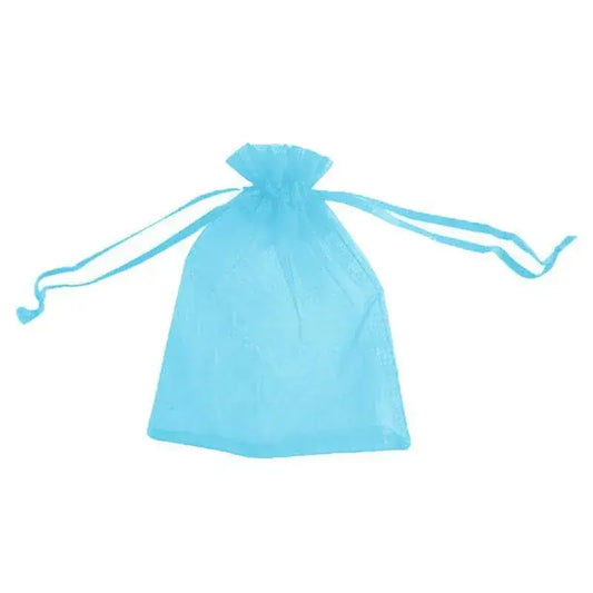 Light blue sheer organza drawstring gift bag