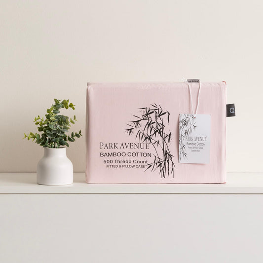 Bamboo cotton fitted and pillowcase set, peach with botanical print