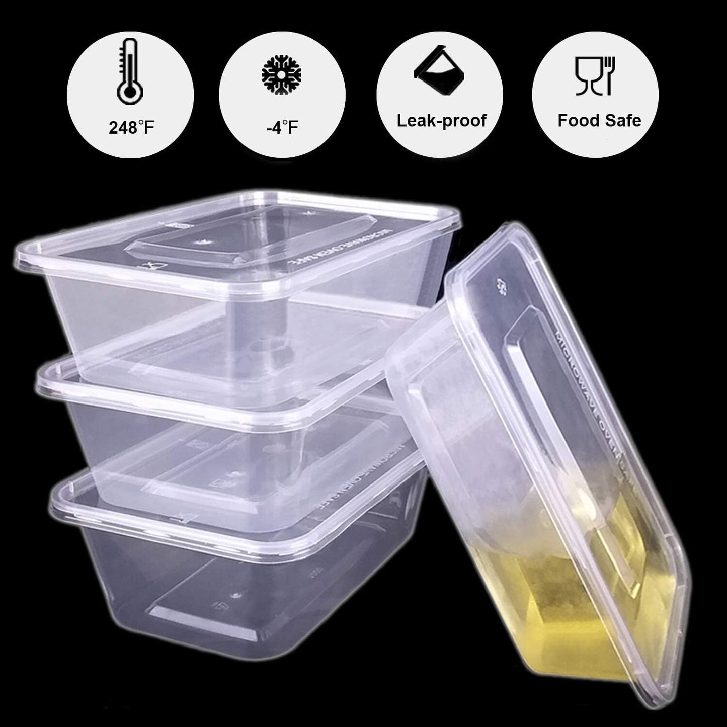 500pcs 350ml Reusable Food Containers Plastic Meal Prep Storage w/Lids - BPA Free (145*100*40mm)