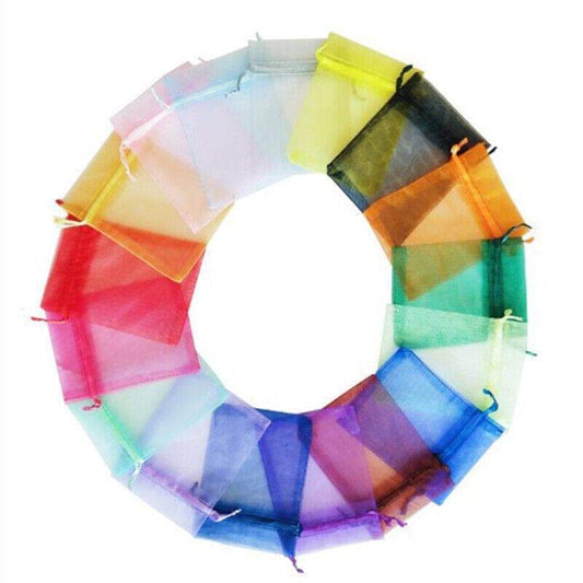 Multi-color sheer organza drawstring pouch bags, circular assortment
