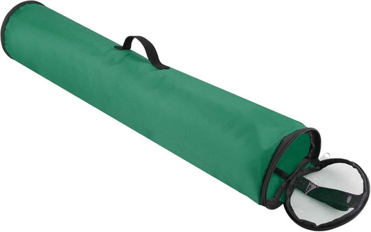 Green wrapping paper storage bag for rolls with black zip and carry handle