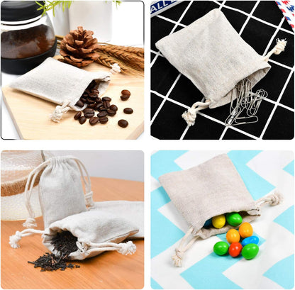 50pcs Double Canvas Drawstring Bag Cotton Pouch Gift Sachet Bags Muslin Reusable Tea Bag 2.75x4 Inch