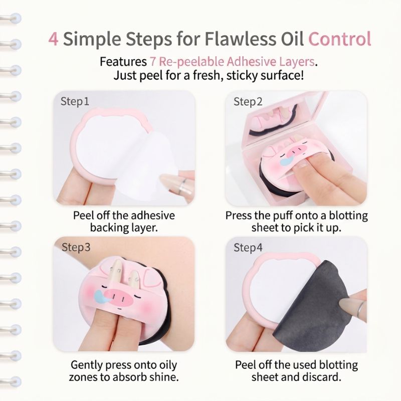 FLORTTE Oil Control Blotting Paper (120pcs) | Cute Pig Design Absorbing Facial Tissue