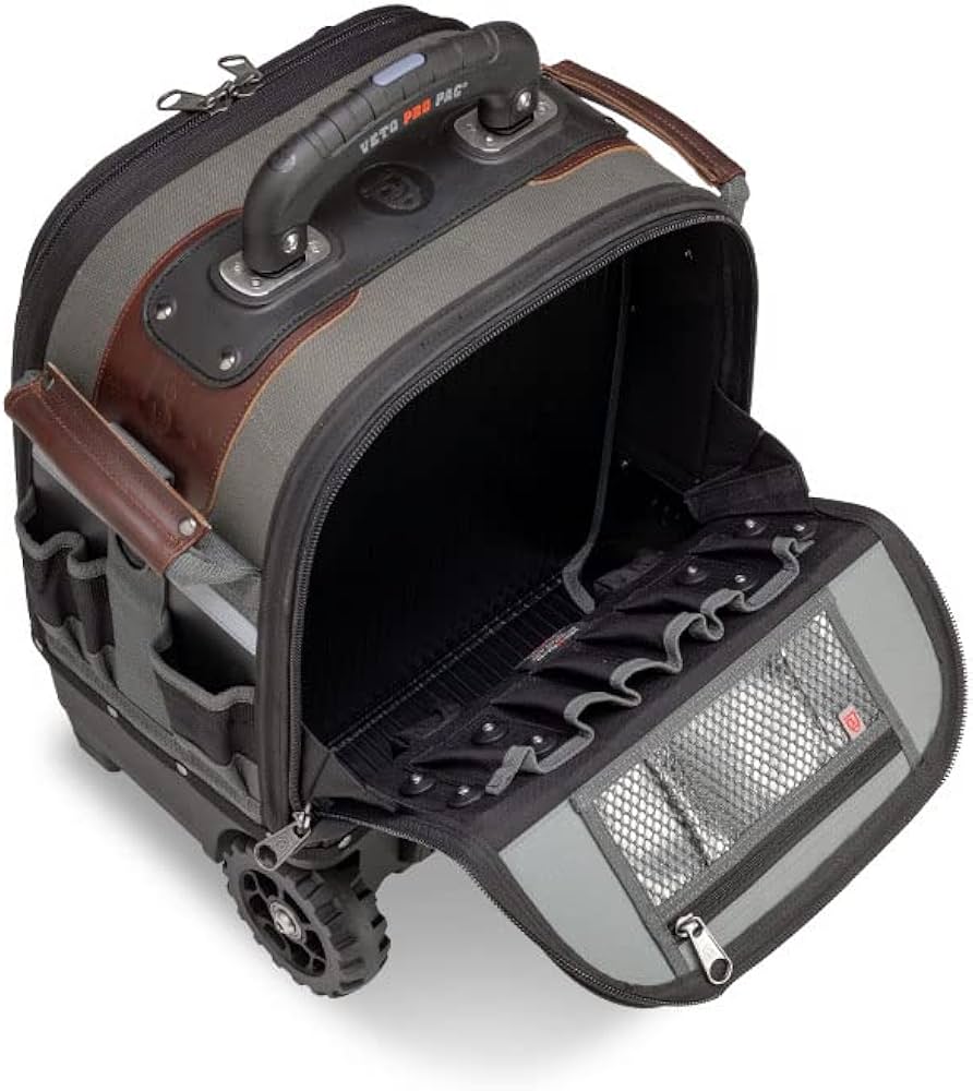 Veto Pro Pac TECH LC Wheeler Tool Bag – Large Wheeled HVAC Tech Bag with 64 Pockets, V-SWAP™ Panels, Pull Handle & Waterproof Base (320x430x480mm)