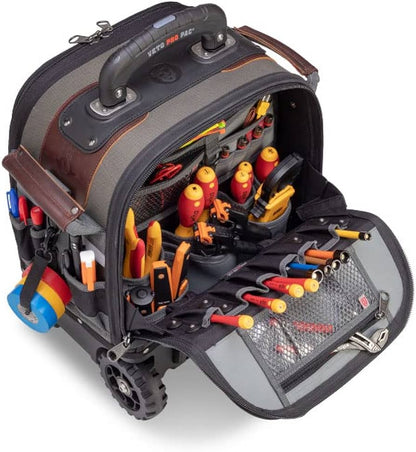 Veto Pro Pac TECH LC Wheeler Tool Bag – Large Wheeled HVAC Tech Bag with 64 Pockets, V-SWAP™ Panels, Pull Handle & Waterproof Base (320x430x480mm)