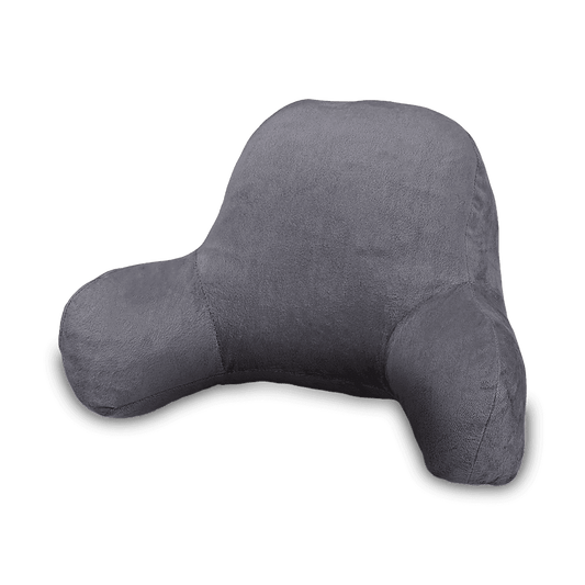 Dark grey lumbar support backrest pillow with curved armrest shape