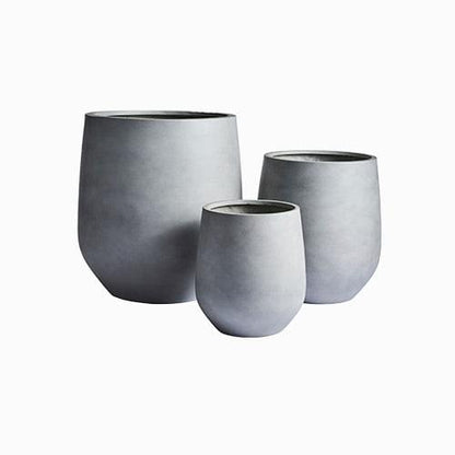 Three cylindrical planters, matte light gray, varying sizes