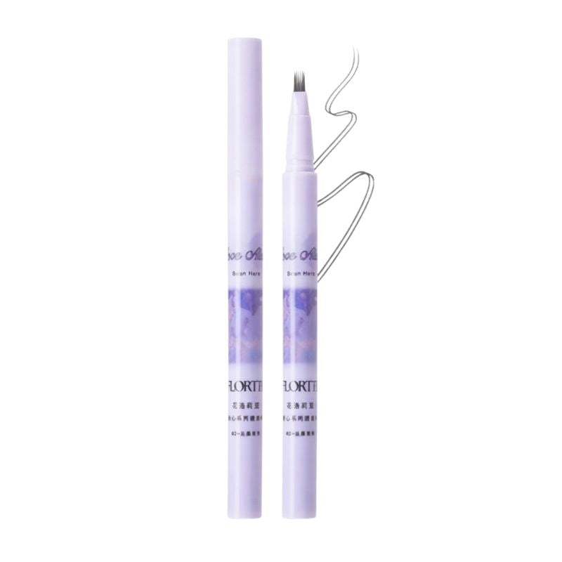 Liquid eyebrow pen with slim tip and spoolie; two pens in light neutral tones